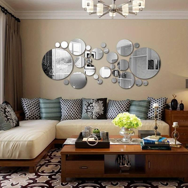 26 Stück Runde 3D Acryl Spiegel Wandaufkleber für DIY Wanddekoration in Silber, Schwarz und Gold - Bild 3