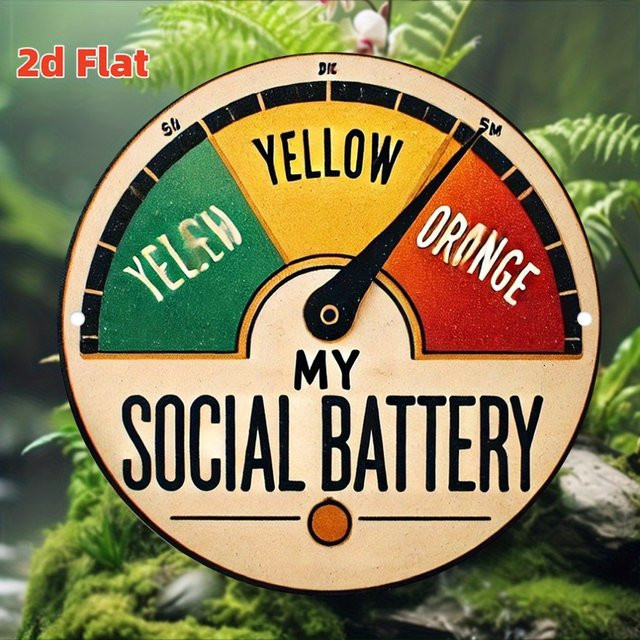Potdemiel Wandkunst Soziale Batterie mit humorvollem Design in Gelb und Orange, runde Wanddekoration für Innen und Außen, Durchmesser: 20 cm - Bild 1