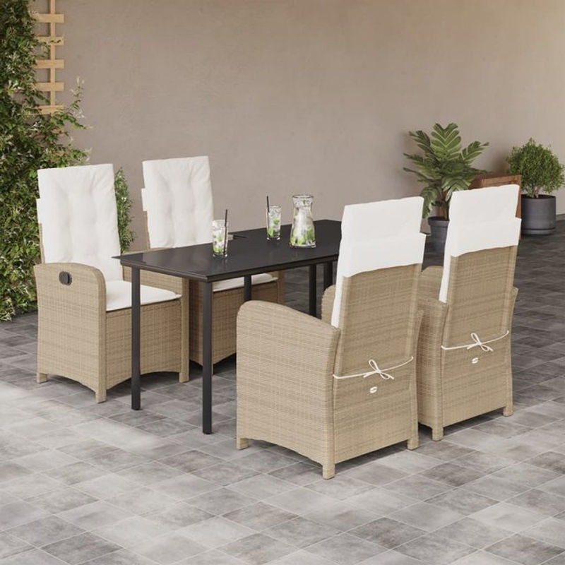 Vidaxl Gartenmöbel-Set aus Polyrattan mit Kissen und Glastisch, 5-teilig, Beige - Bild 1