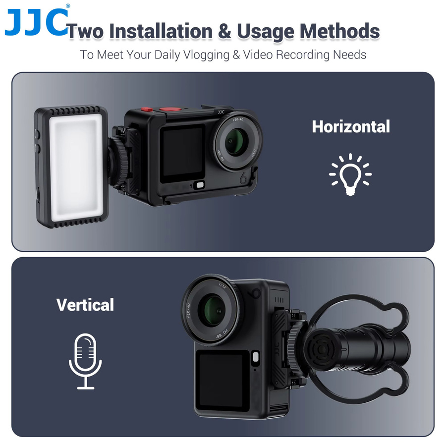 JJC Dual-Direction Schnellwechsel-Adapterhalterung für DJI Osmo Action 6 Nano in Schwarz mit LED-Unterstützung - Bild 5