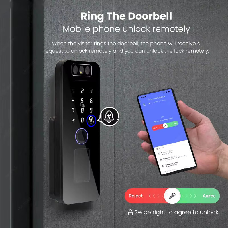 Intelligentes elektronisches Türschloss mit Fingerabdruck-Sperre, 3D-Gesichtserkennung, Tuya WiFi-App, Passcode und RFID-Karte, wasserdichtes Außentor, Farbe: Schwarz - Bild 3