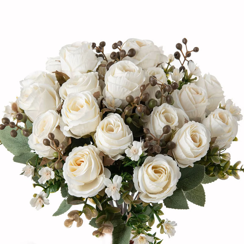TTCY Künstliche Rosen aus Seide in Weiß für Hochzeit, Dekoration und DIY-Projekte - Bild 4