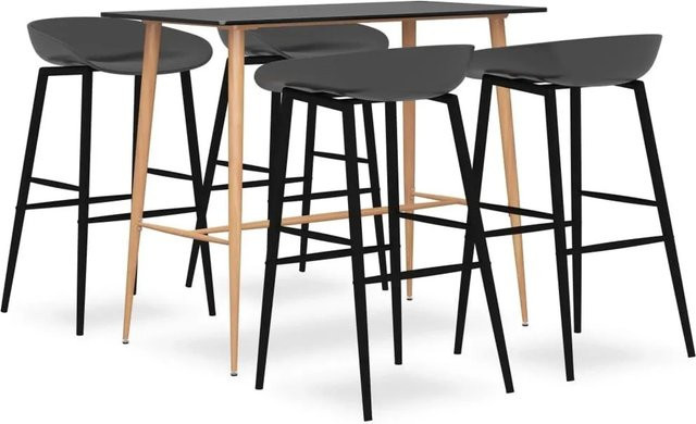 vidaXL 5-teiliges Bar-Set in Schwarz und Grau mit Tisch und Stühlen für Bars, Pubs und Restaurants - Bild 1