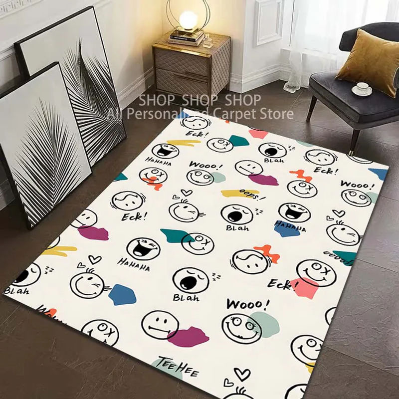 UQIDEHOME Kreativer Teppich mit Smiley-Gesichtsmuster in Multicolour, rutschfest und waschbar, B/T: 100 x 150 cm - Bild 2