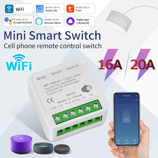 Tuya WiFi Smart Switch Mini Smart Breaker mit 2-Wege-Steuerung in Weiß, kompatibel mit Smart Life, Alexa und Google Home, 16A - Bild 1