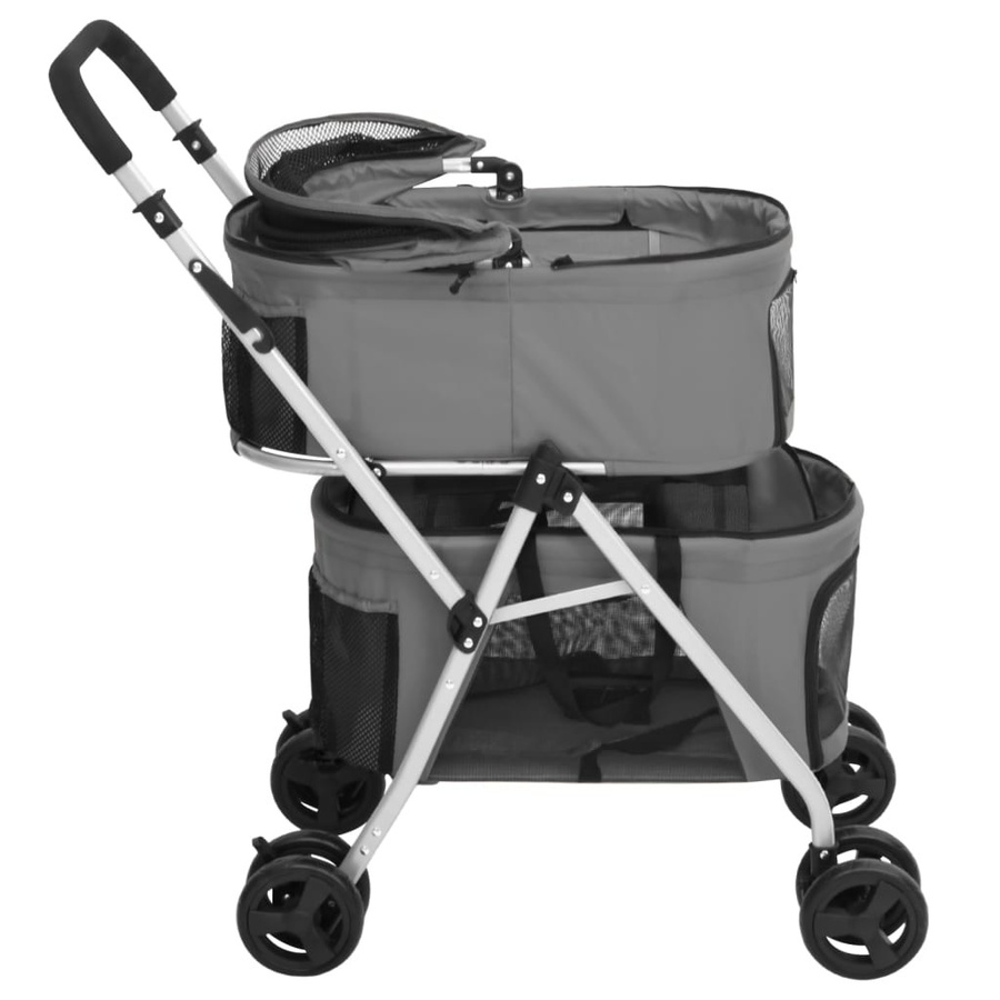 vidaXL Hundewagen für 2 Hunde, faltbar, Grau, Oxford-Gewebe, B/T/H: 83 x 48 x 97 cm - Bild 2