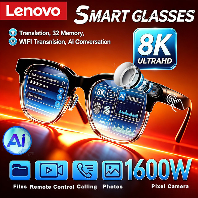 Lenovo Kabellose KI-Smart-Brille mit Touch-Steuerung und Bluetooth in Schwarz Transparent - Bild 1