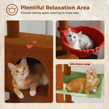 Pawz Road Deckenhoher Katzenbaumturm in Braun mit Hängematte, Höhle und Sisal-Elementen - Bild 2