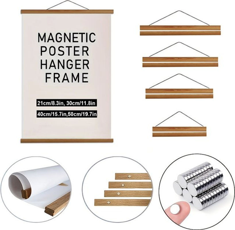 Multifunktionaler magnetischer Bilderrahmen aus Holz für die Wandmontage, minimalistischer Posterhalter mit Magnetverschluss in Braun oder Silber - Bild 1