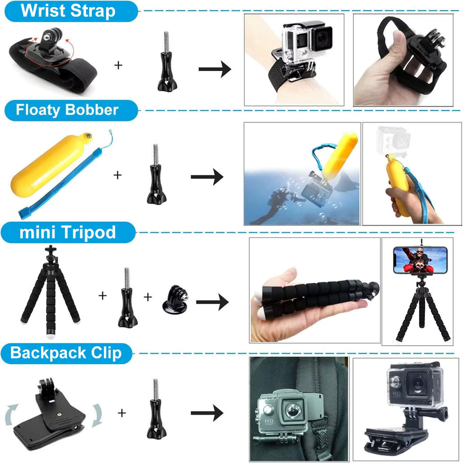DJI Zubehörpaket für Osmo Action 5 Pro, Action 4 und Action 3 in Schwarz mit wasserdichtem Gehäuse, Silikonhülle und Glas-Displayschutz - Bild 4