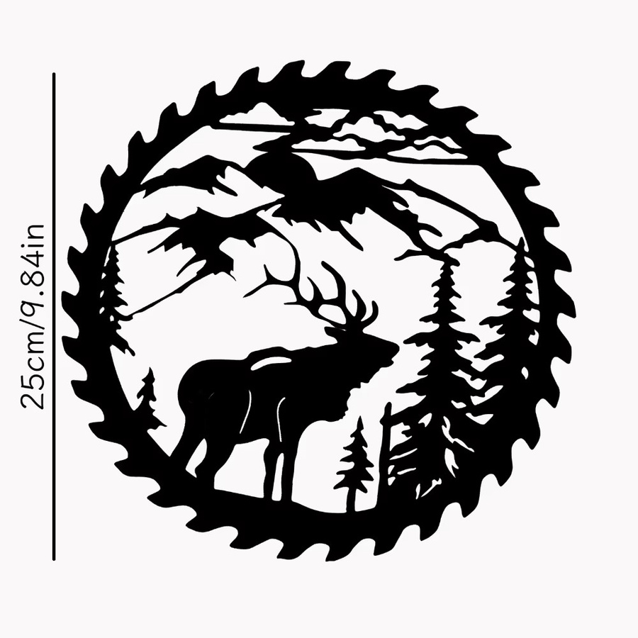 HELLOYOUNG Metall Wandkunst Hirsche im Wald mit Kiefern als hängendes Dekor in Schwarz - Bild 2