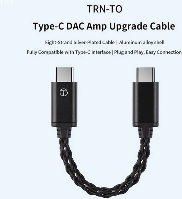 TRN TE PRO USB-C zu USB-C DAC Upgrade Kabel mit 8-adrigem versilbertem Draht in Schwarz und Silber - Bild 1