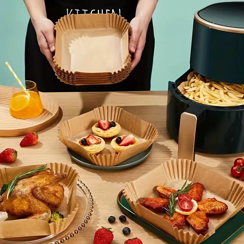 YOCITY Einweg-Papiereinlagen für Luftfritteusen, quadratische Pergamentpapier-Einlagen, öl- und wasserfest zum Backen, Braten und Grillen - Bild 5