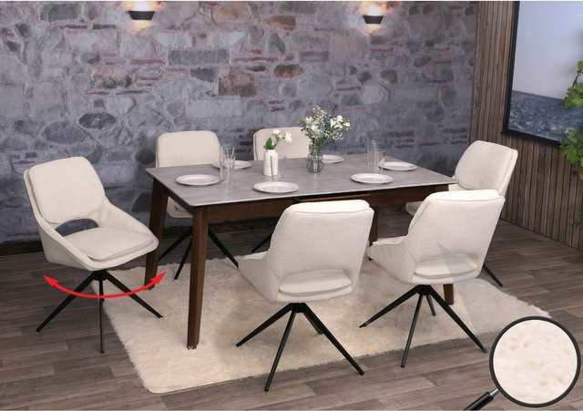 6er-Set MCW Esszimmerstuhl N73 drehbar mit Auto-Return aus Boucle-Stoff in Beige - Bild 1