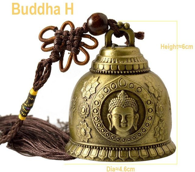 Goldene Feng Shui Windglocke aus Metall mit Buddha und Drachen als hängende Dekoration - Bild 1
