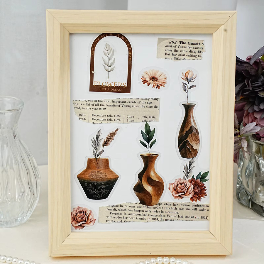 Etori Life 20 Stück Vintage Aquarell Aufkleber in Braun mit Sandelholz- und Blumenmotiven für Laptop, Handy und Bastelbedarf - Bild 3
