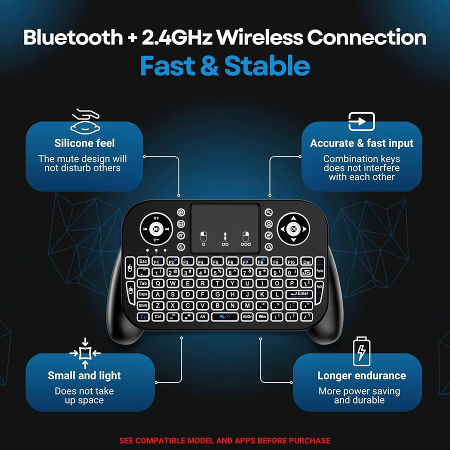 MRSVI Mini Wireless Tastatur V8 mit 2,4G & Bluetooth, Air Mouse Fernbedienung mit Touchpad und 7 Farben Hintergrundbeleuchtung in Schwarz für Android TV Box - Bild 2