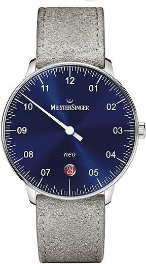 Meistersinger Einzeigeruhr, Automatik, Edelstahl, Blau, Leder, 36 mm, Unisex - Bild 1