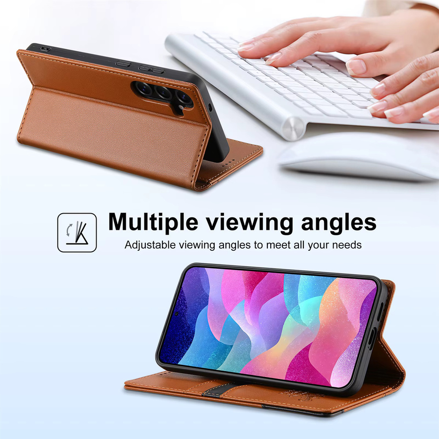 Magnetische Leder Brieftasche als Flip Case für Samsung Galaxy A56 A36 A26 A16 A17 A06 A55 A35 A25 A54 A34 A15 5G A14 A07 A71 A53 in Braun - Bild 3
