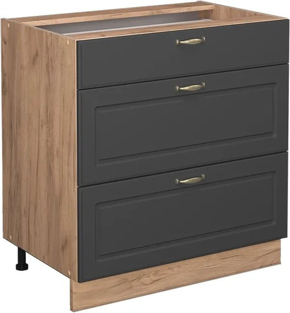 Vicco Küchenunterschrank Fame-Line in Anthrazit-Gold und Eiche mit 3 Schubladen, Breite: 80 cm - Bild 1