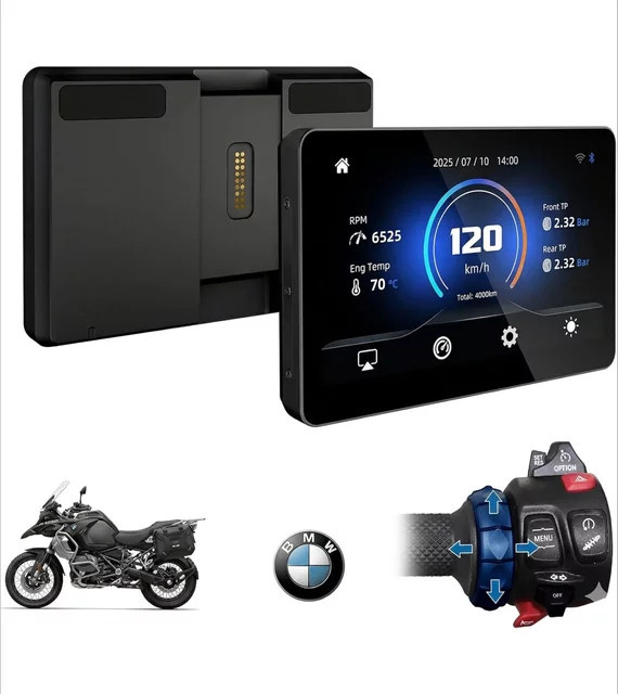 Qzonnect 6,2 Zoll GPS-Navigationssystem mit kabellosem CarPlay und Android Auto für BMW R1200GS R1250GS F800 F900 S1000XR, Schwarz - Bild 1