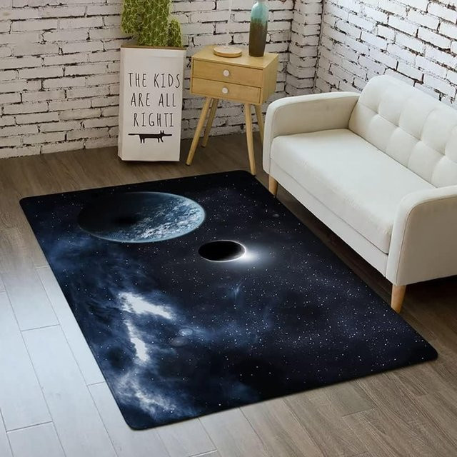 Lodestar Galaxy Space Print Wohnzimmerteppich mit Sternenhimmel Design, rutschfest und waschbar, grau/schwarz, Breite: 40 cm, Tiefe: 60 cm - Bild 1