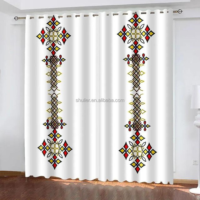 Yiran Furniture Lichtfilternde Vorhänge Äthiopische Nation Design, 2er-Set, Mehrfarbig, B: 100 cm, H: 160 cm - Bild 1