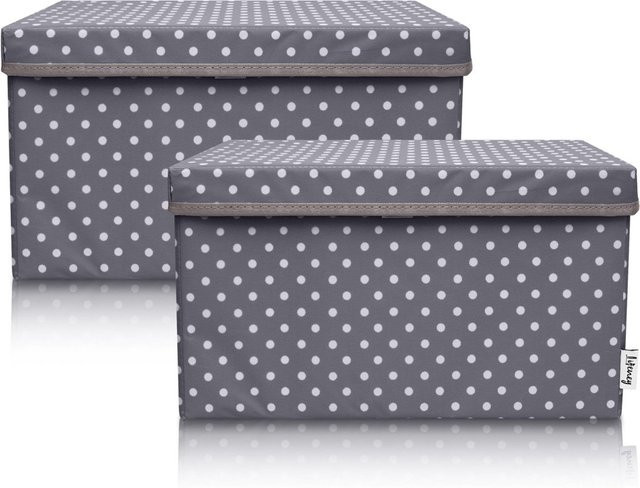 Lifeney Aufbewahrungsbox 2er-Set mit Deckel aus Stoff, Punkte, grau und weiß, B/T/H: 37 x 25 x 21 cm - Bild 1
