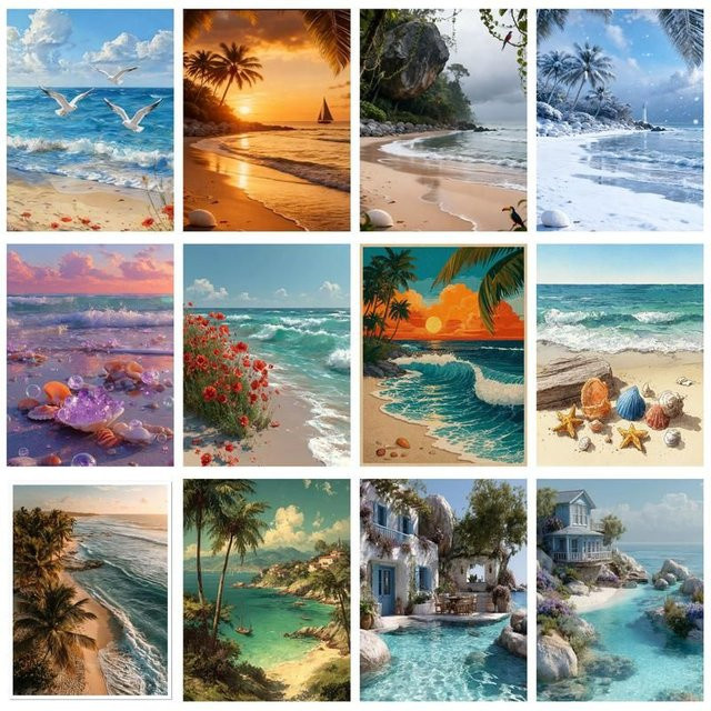 GATYZTORY Malen nach Zahlen Set Strand und Meer Landschaft auf Leinwand, B/H: 40 x 50 cm, Mehrfarbig - Bild 1