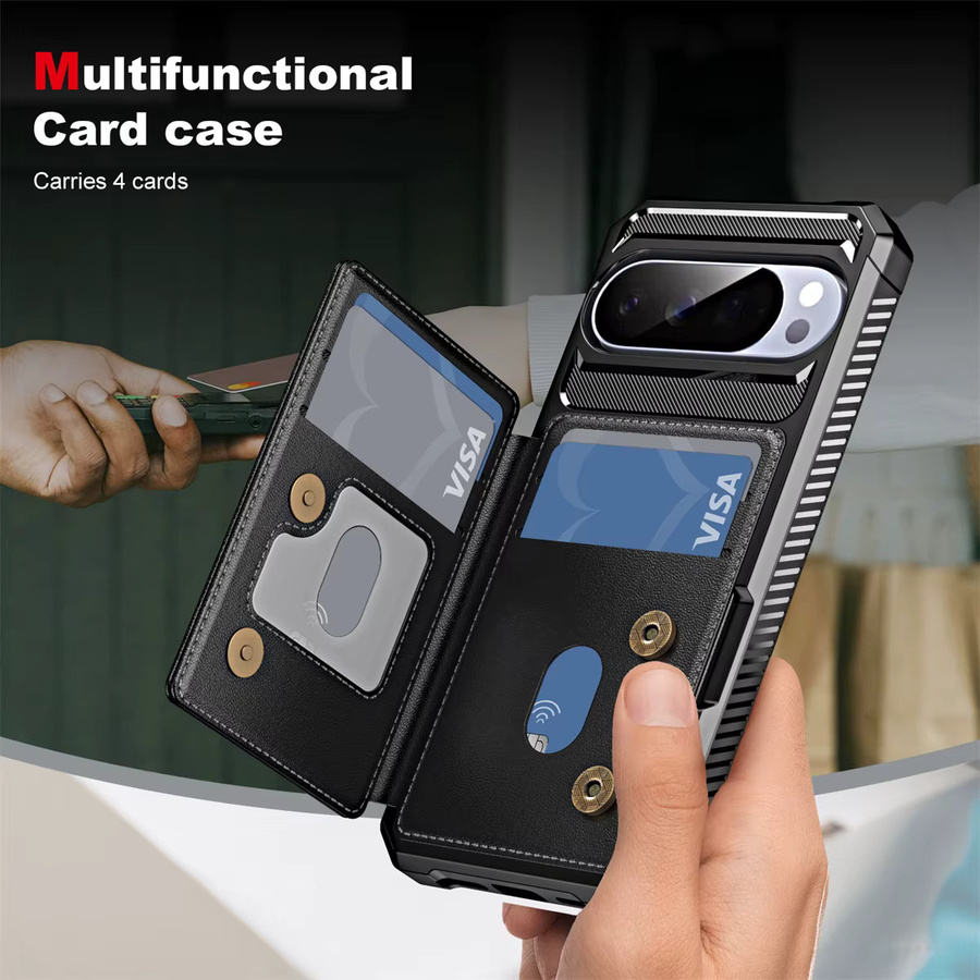 szHAIyu Leder-Handyhülle mit Kartensteckplatz für Google Pixel 7, 8, 9, 10, Pro XL, 8A, 7A, 9A in Schwarz, stoßfeste Flip-Wallet-Tasche - Bild 3