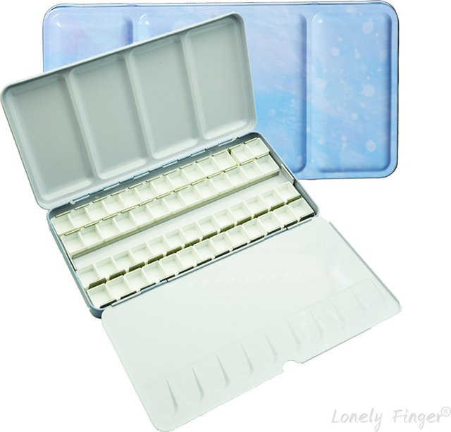 Lonely Finger Aquarellpalette aus Metall in Silber mit Deckel für Reise-Gouache-Malerei - Bild 1
