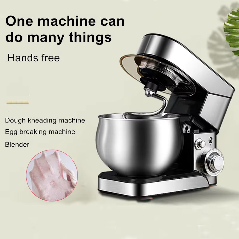 SUSWEETLIFE Standmixer Küchenmaschine mit 1200W Motor in Schwarz und Silber aus Edelstahl mit Knethaken, Rührbesen und Schneebesen sowie kippbarem Kopfdesign - Bild 2