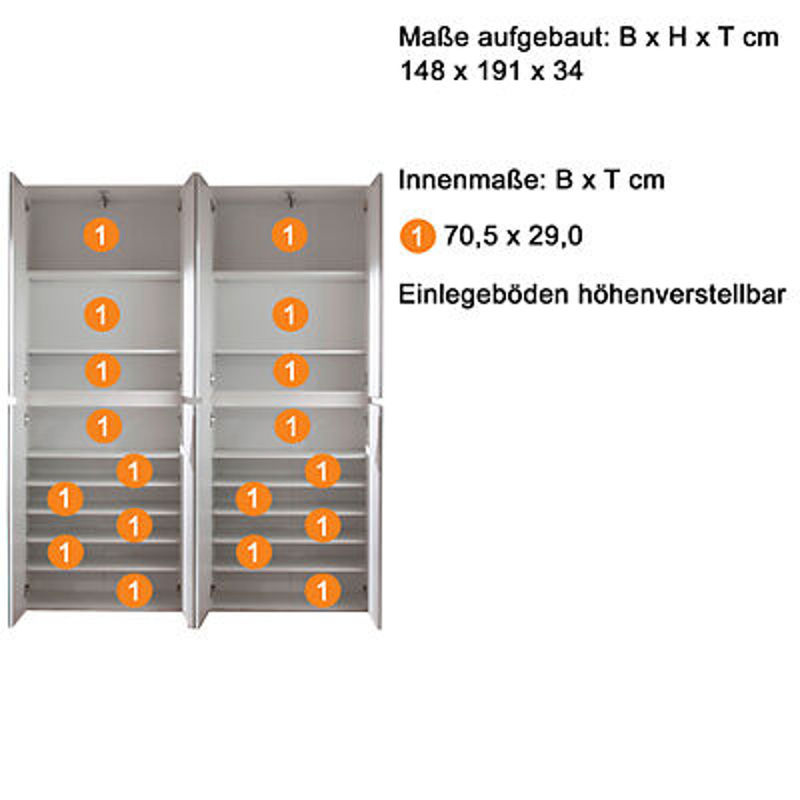 Garderobenschrank Trendteam Mirror in Weiß mit Spiegelglas B/H/T: 148 x 191 x 34 cm - Bild 4