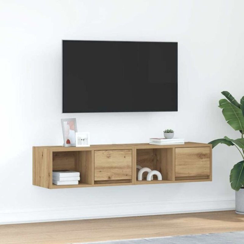 Vidaxl TV-Schränke Set 2 Stück im skandinavischen Design aus Holzwerkstoff in Eiche Natur und Beige, B: 60 cm, T: 31 cm, H: 25,5 cm - Bild 1