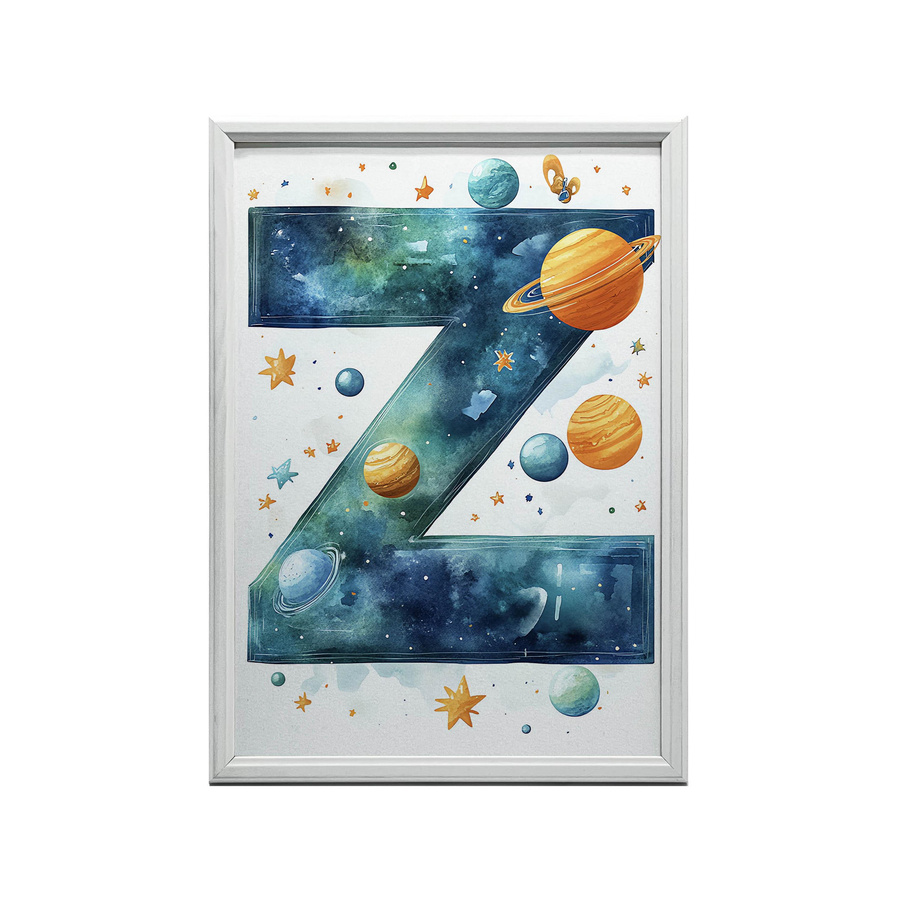 Poster Buchstabe Z in der Galaxie von Marcin Zbijowski mit goldenem Aluminiumrahmen, B: 50 cm, H: 70 cm - Bild 2