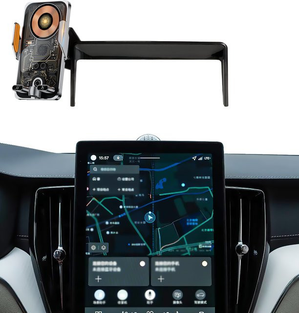 DaleiPro Qi-Kabellose Handyhalterung für Volvo XC60, XC90 und S90 in Schwarz mit Bildschirm-Fixierclip - Bild 1