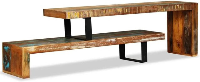 vidaXL TV-Schrank Modell 2 aus Massivholz in Braun mit schmiedeeisernen Beinen im Vintage-Design, B/T/H: 115 x 40 x 30 cm - Bild 1
