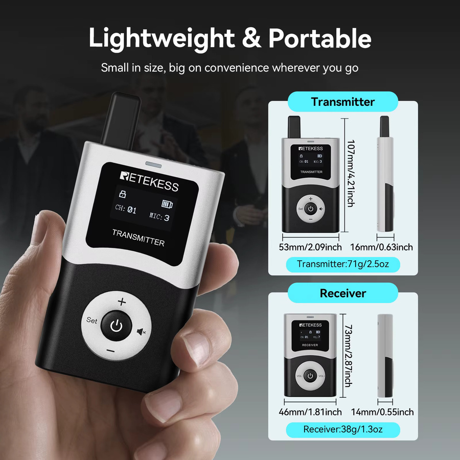 RETEKESS T130U UHF Tourguide-System Drahtloses Audio-Führungssystem in Schwarz mit Sender und Empfänger für Tourismus, Konferenzen und Fabriken - Bild 5