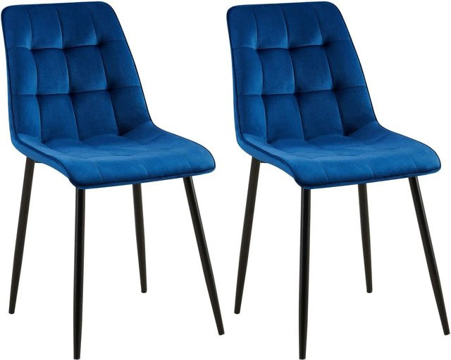 DELUKE 2er Set Esszimmerstühle DARID aus Samt in Dunkelblau, B/T/H: 47 x 61 x 89 cm - Bild 1