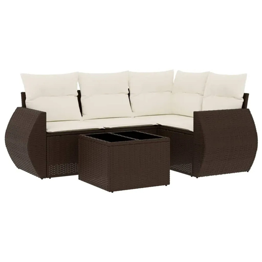 vidaXL 5-tlg. Garten-Sofagarnitur in L-Form aus braunem Polyrattan mit Kissen und Metallrahmen - Bild 2