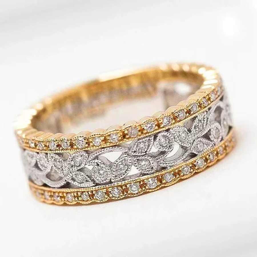 Huitan Ring, Zweifarbig, Blatt-Design, Zirkonia, Damen - Bild 2