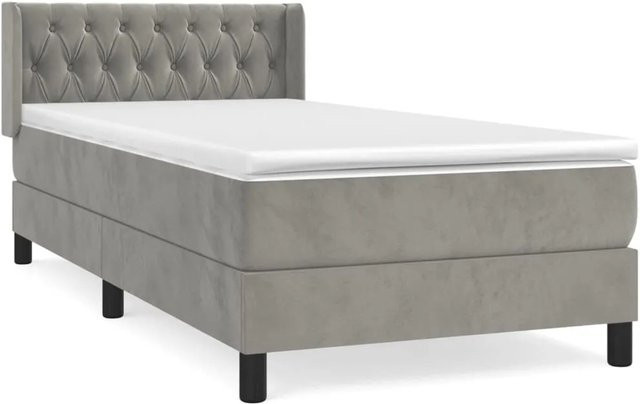 vidaXL Boxspringbett mit Matratze in Hellgrau, Hybrid-Design mit Taschenfederkern und Samtbezug, B/T/H: 90 x 200 cm - Bild 1