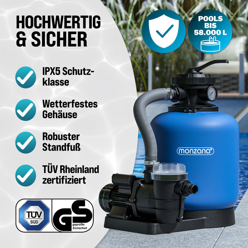 Monzana Sandfilteranlage mit XXL Tank und 1200g Filterbällen, Blau, 13200 l/h Filtration - Bild 2