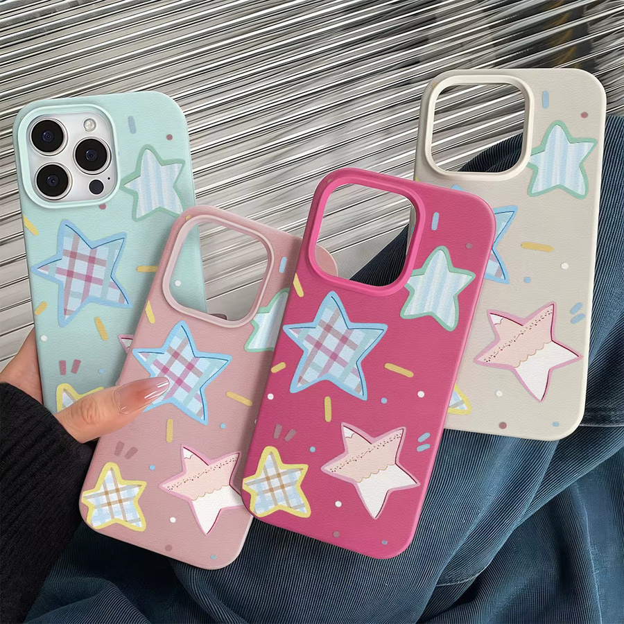 AKABEILA Handyhülle aus Leder und Silikon mit Stern-Design für iPhone, Stoßfeste Schutzhülle in Grün und Multicolour - Bild 5