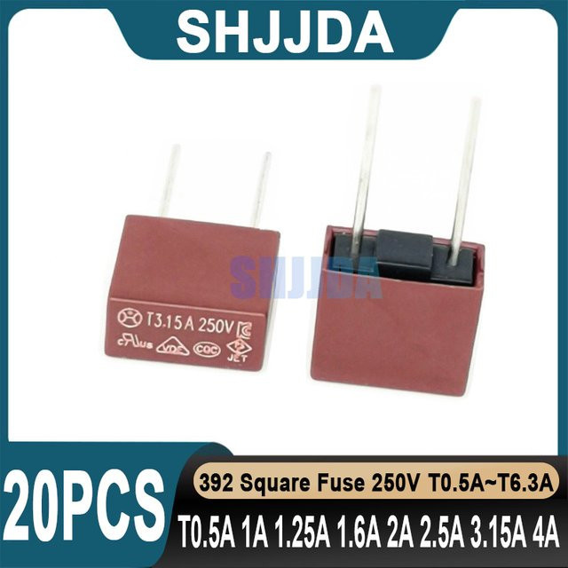 20 Stück SHJJDA Sicherungsquadrat 392 Leistungssicherung mit langsamer Unterbrechung, 250 V, Farbe Rot - Bild 1
