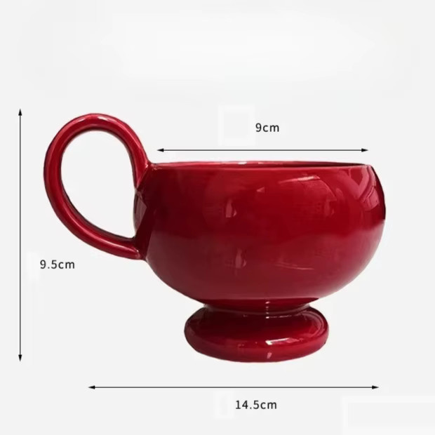 Keramik-Aladdin-Becher mit Henkel in Weiß oder Rot, schlichte Kaffeetasse aus Keramik für Haushalt und Gastronomie - Bild 4
