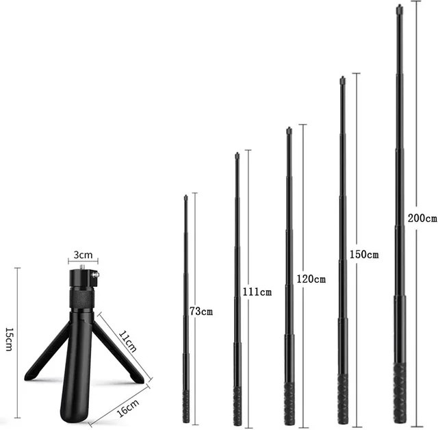 ERIKOLE Kugel Selfie Stick Erweiterungsgriff in Schwarz für Insta360 X4 X3 X2, GoPro 12 11 10 9 8 und DJI Action 4 3 sowie SJCAM Kameras - Bild 1