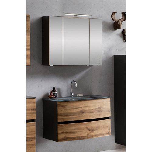 HELD MÖBEL Waschtisch-Set KOPENHAGEN in 4-teiliger Ausführung, modern und matt, Farbe Braun/Grau, Wandmontage mit LED-Beleuchtung und integrierter Steckdose - Bild 2