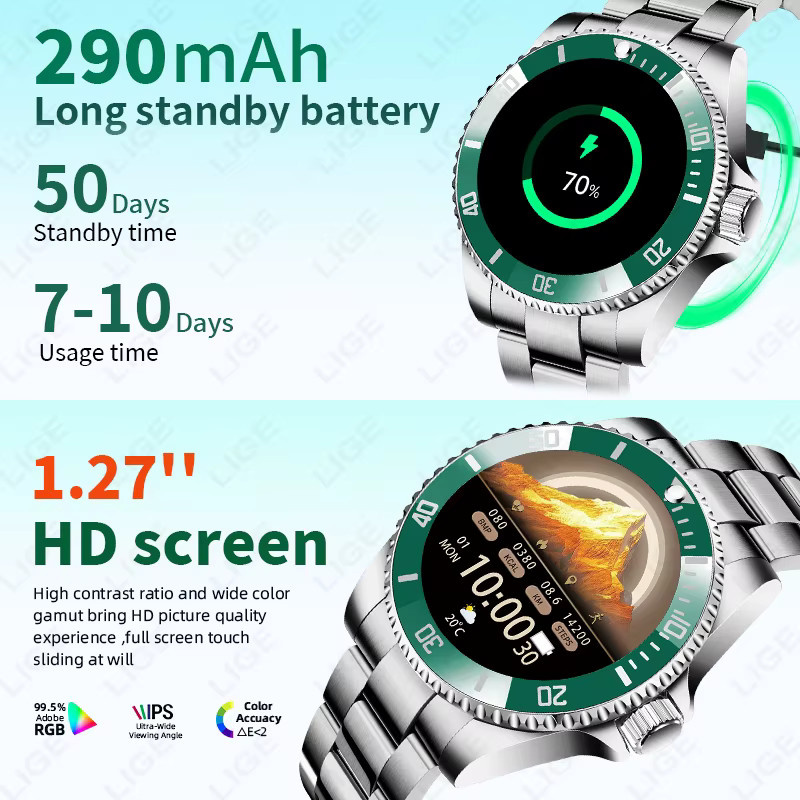 LIGE Smartwatch für Herren aus Vollstahl mit Bluetooth-Anruffunktion, Sprachassistent und Sport- sowie Schlafmonitor, kompatibel mit Android und iOS, Farbe: Silber/Blau - Bild 6