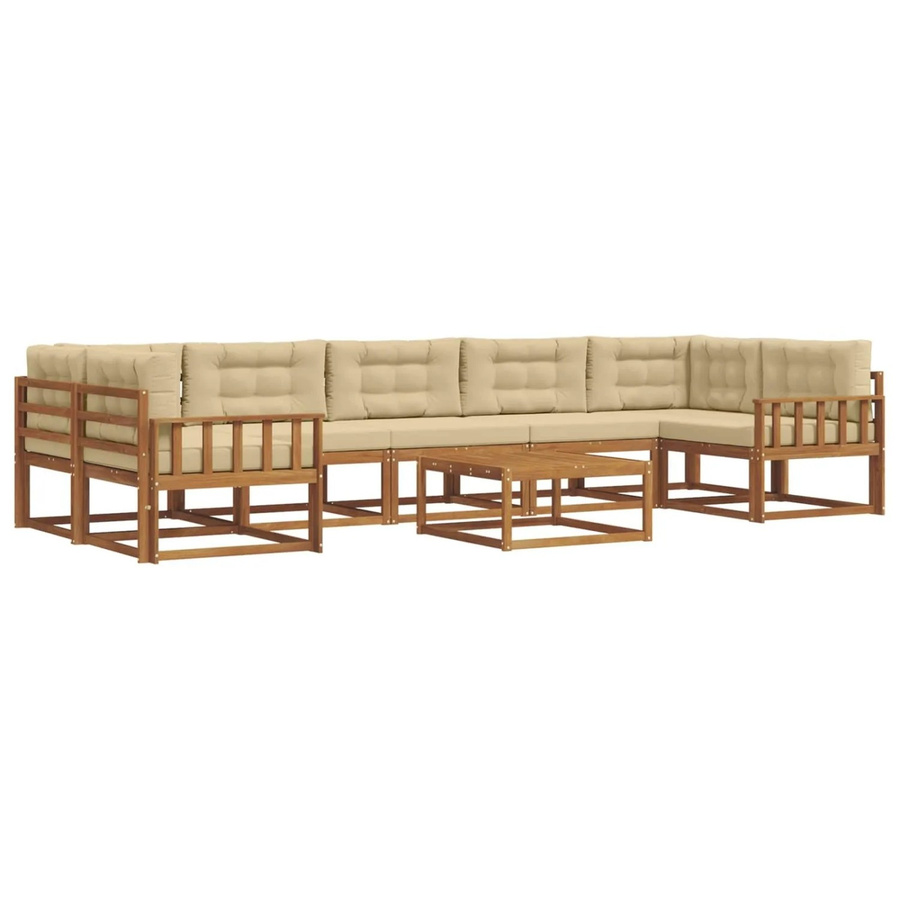 vidaXL Outdoor-Sofagarnitur L-Form aus Akazienholz mit 8 Kissen in Natur und Beige - Bild 2